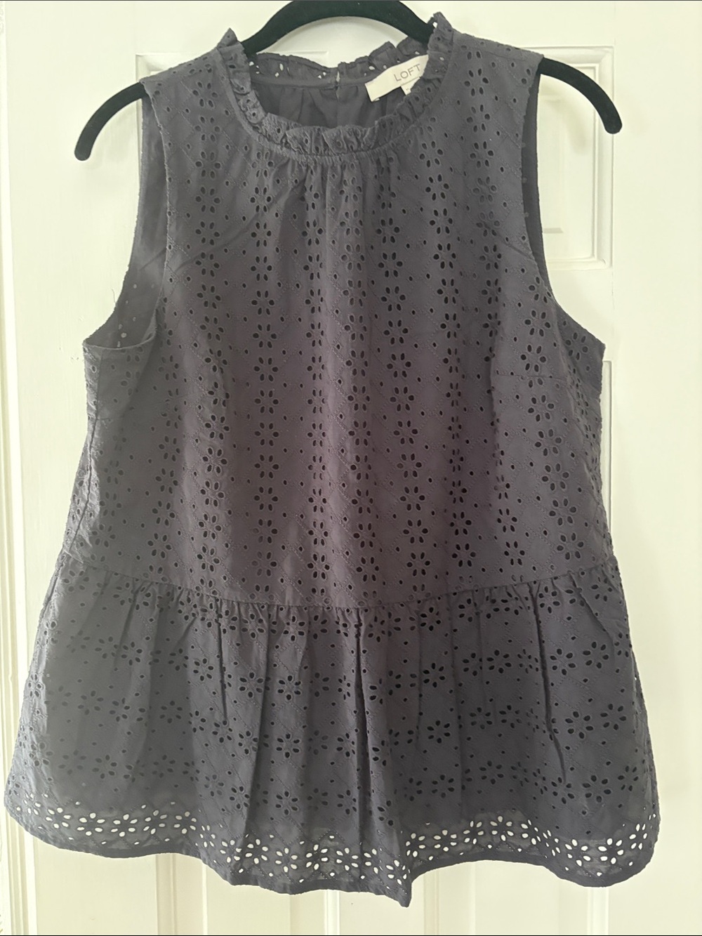 LOFT Charcoal Eyelet Sleeveless Peplum Camisole